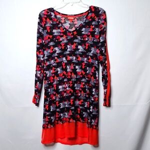 Kirna Zabete  vneck long sleeve stretch shift dress geometric sheer dress sz Sm